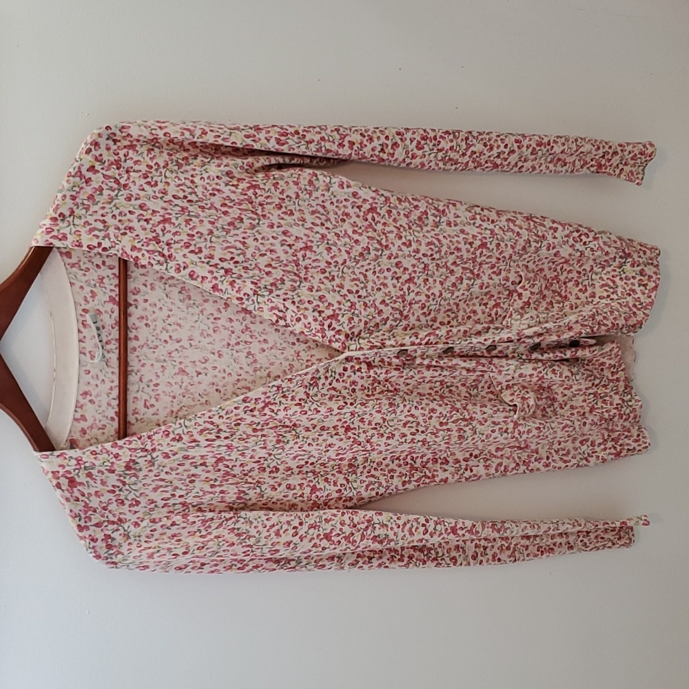 Velvet Silk Blend Ditsy Floral Cardigan Size Large